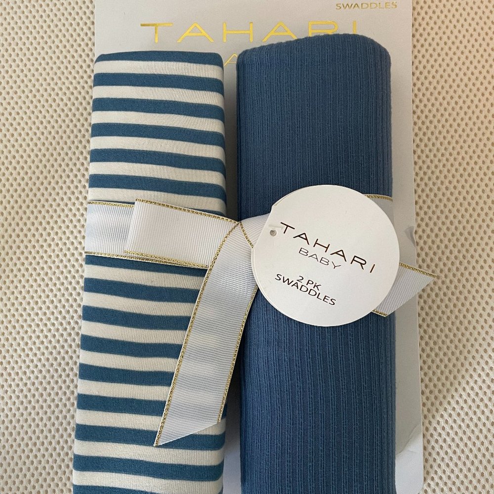 NEW Tahari Baby 2 Pack Swaddle Baby Blankets/Swaddles Blue Baby Gift